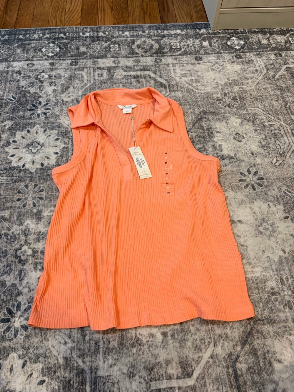 Natural Reflections Coral Sleeveless Ribbed Polo Tank